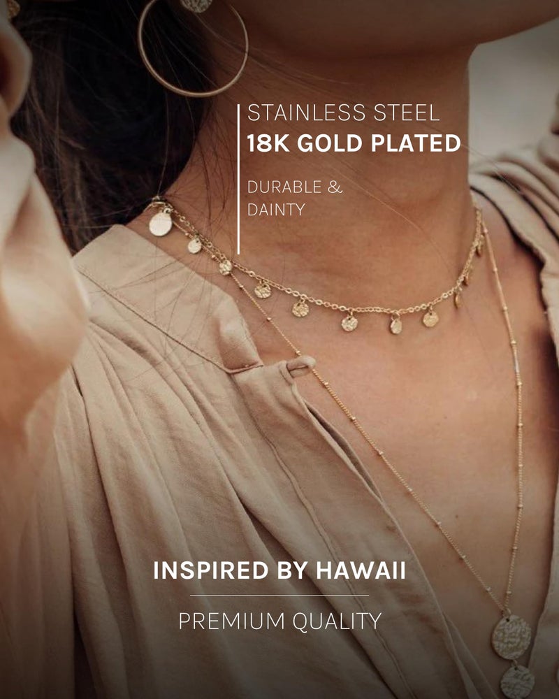 PureleiÂ® Malihini Necklace (gold) â€“ 18K Gold plated stainless steel jewelry â€“ Waterproof chain with coins â€“ 14 to 16 inch adjustable length â€“ Fashion jewelry for your individual look - Image 3